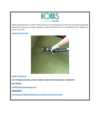 Carpet Cleaning Tring Hobbscarpetcleaning.co.uk