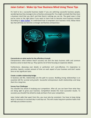 Jaian Cuttari - Wake Up Your Business Mind Using These Tips