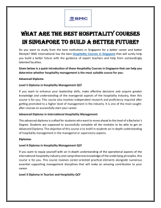 What are the best Hospitality Courses in Singapore to build a better future