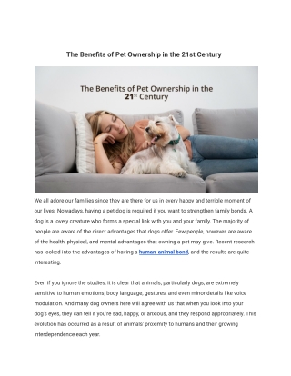 The Benefits of Pet Ownership in the 21st Century