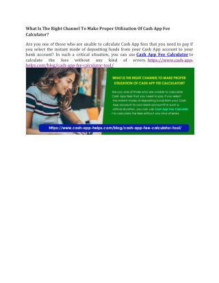 What Is The Right Channel To Make Proper Utilization Of Cash App Fee Calculato1