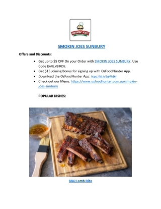$5 off – Smokin Joes Sunbury Takeaway Menu, VIC
