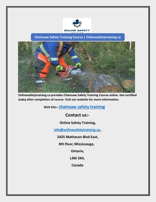 Chainsaw Safety Training Course | Onlinesafetytraining.ca