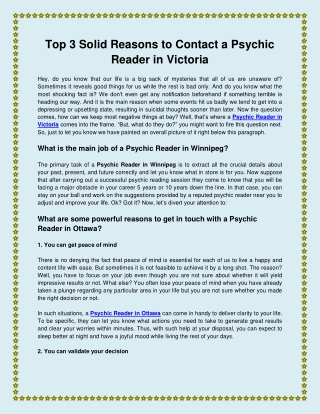 Top 3 Solid Reasons to Contact a Psychic Reader in Victoria
