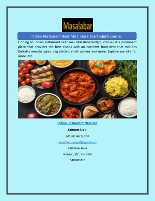 Indian Restaurant Near Me | masalabarandgrill.com.au