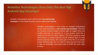 Nickelfox Technologies Hires Only The Best Top Android App Developer