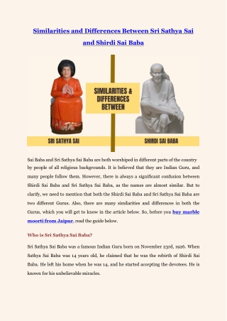 Similarities and Differences Between Sri Sathya Sai and Shirdi Sai Baba