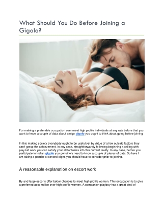 What Should You Do Before Joining a Gigolo