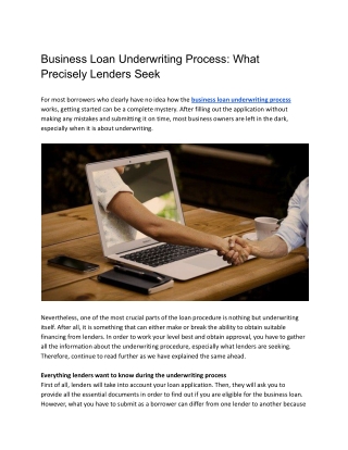 Business Loan Underwriting Process_ What Precisely Lenders Seek