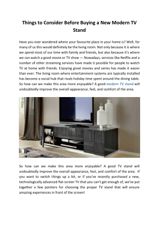 Things to consider before buying a new Modern TV Stand