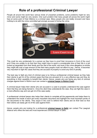 Role of a professional Criminal Lawyer