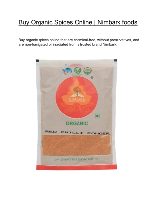 Buy Organic Spices Online  | Nimbark foods