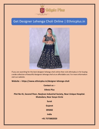 Get Designer Lehenga Choli Online | Ethnicplus.in