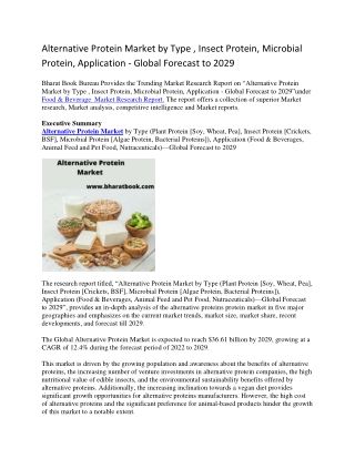 Alternative Protein Market by Type , Insect Protein, Microbial Protein, Application - Global Forecast to 2029-converted