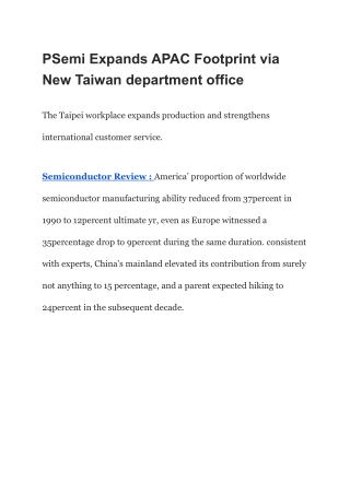 PSemi Expands APAC Footprint via New Taiwan department office