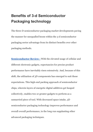 Benefits of 3-d Semiconductor Packaging technology