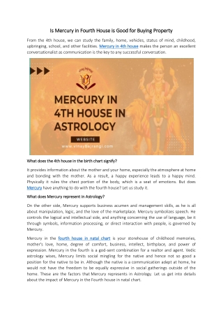 Is Mercury in Fourth House is Good for Buying Property