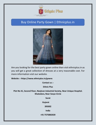 Buy Online Party Gown | Ethnicplus.in