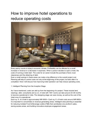 How to improve hotel operations to reduce operating costs