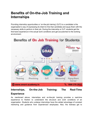 Benefits of On-the-Job Training and Internships | SMART Academy