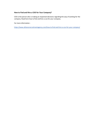 coo recruitment