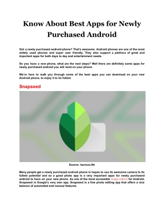 Know About Best Apps for Newly Purchased Android
