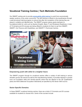 Vocational Training Centre | Tech Mahindra Foundation