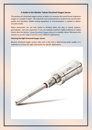 A Guide to the Mettler Toledo Dissolved Oxygen Sensor