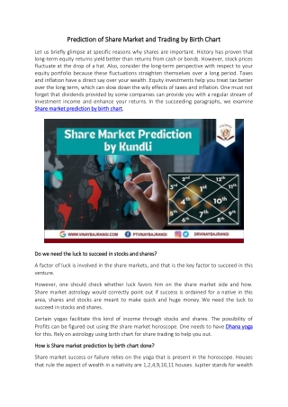 Prediction of Share Market and Trading by Birth Chart