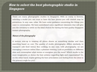 How to select the best photographic studio in Singapore