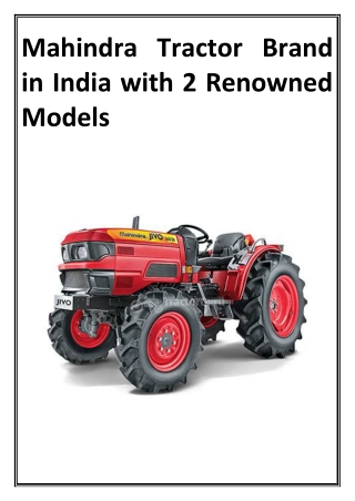 Mahindra Tractor Brand in India with 2 Renowned Models