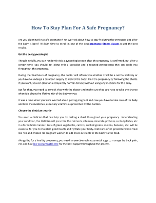 How To Stay Plan For A Safe Pregnancy