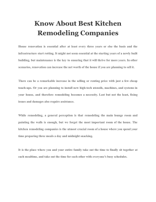 Know About Best Kitchen Remodeling Companies