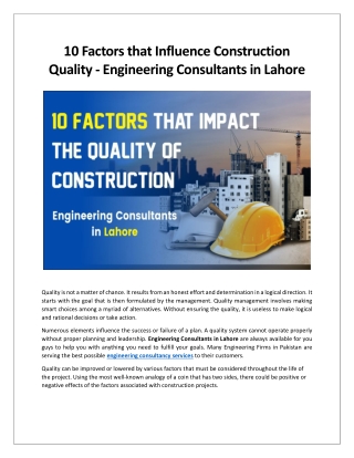 10 Factors that Influence Construction Quality - Engineering Consultants in Lahore