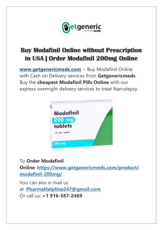 Buy Modafinil Online without Prescription in USA | Order Modafinil 200mg Online