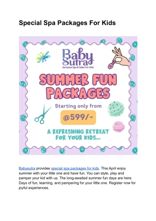 Special Spa Packages For Kids