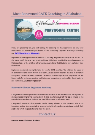 Most Renowned GATE Coaching in Allahabad
