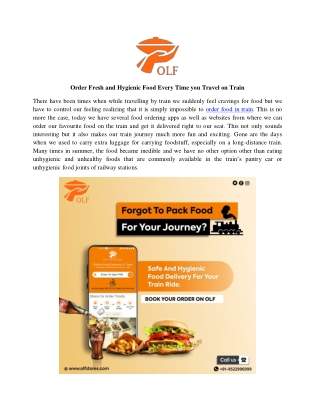 Order Fresh and Hygienic Food Every Time you Travel on Train