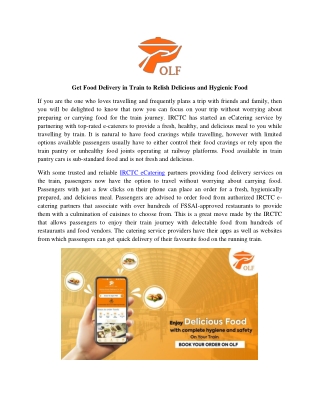 Get Food Delivery in Train to Relish Delicious and Hygienic Food