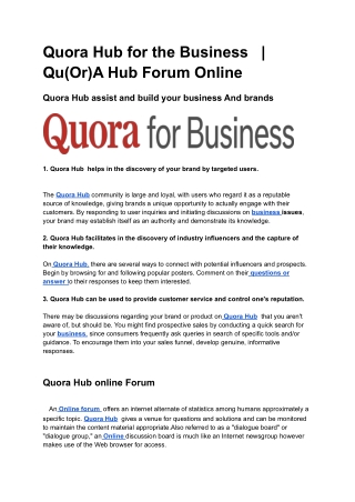 Quora Hub for the Business   _ Qu(Or)A Hub Forum Online