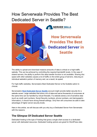 How Serverwala Provides The Best Dedicated Server in Seattle