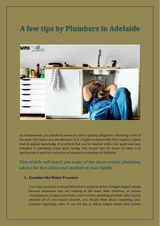 A few tips by Plumbers in Adelaide