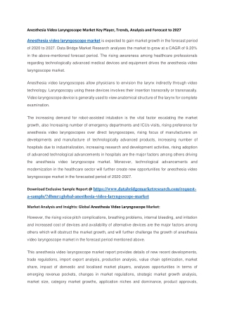 Anesthesia Video Laryngoscope Market Key Player, Trends, Analysis and Forecast to 2027