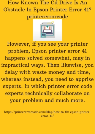 How Known The Cd Drive Is An Obstacle In Epson Printer Error 41