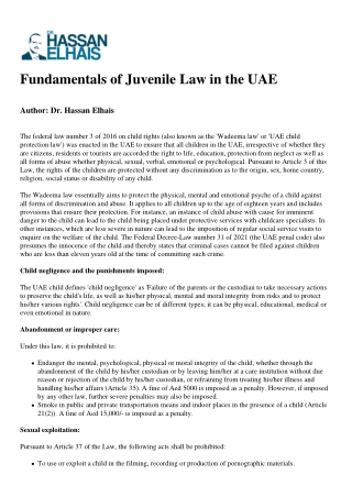 Fundamentals of Juvenile Law in the UAE