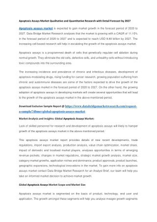 Apoptosis Assays Market Qualitative and Quantitative Research with Detail Forecast by 2027