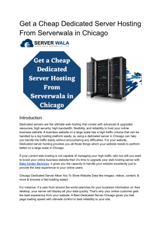 Get a Cheap Dedicated Server From Serverwala in Chicago