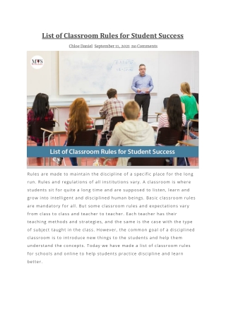 List of Classroom Rules for Student Success