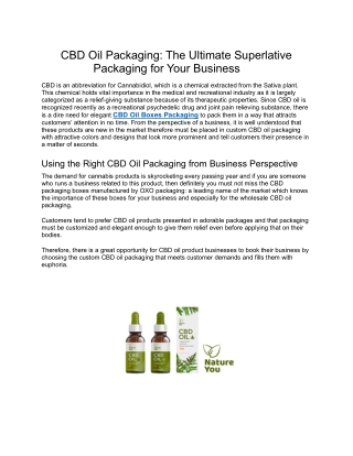 CBD Oil Packaging: The Ultimate Superlative Packaging for Your Business