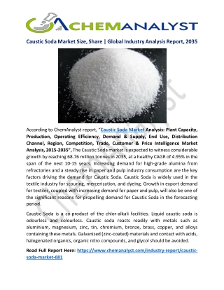 Caustic Soda Market Analysis is Expected to Grow at a CAGR of 4.95% by 2035